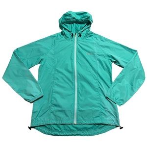 Asics Women's Green Hooded Running Windbreaker Rain jacket Lightweight Size S